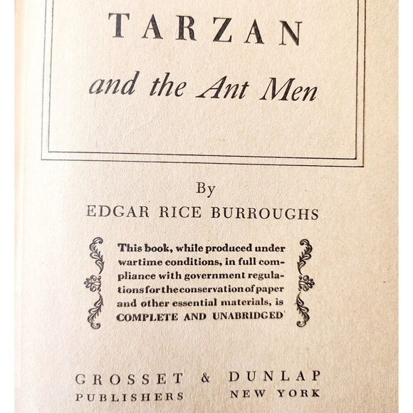 Tarzan And The Ant Men 1940s WW2 Edition HC Edgar Rice Burroughs HBS - Picture 5 of 6